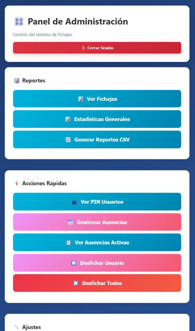 Panel administración móvil